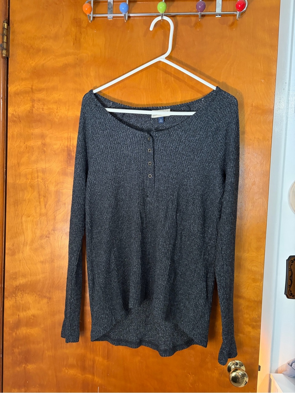 Universal Thread Charcoal Ribbed Henley Long Sleeve Top